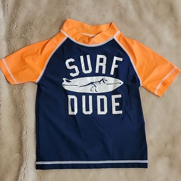 CARTER'S 2-PIECE ORANGE AND BLUE SWIM TRUNKS AND RASH GUARD, SIZE 3T - Picture 2 of 7